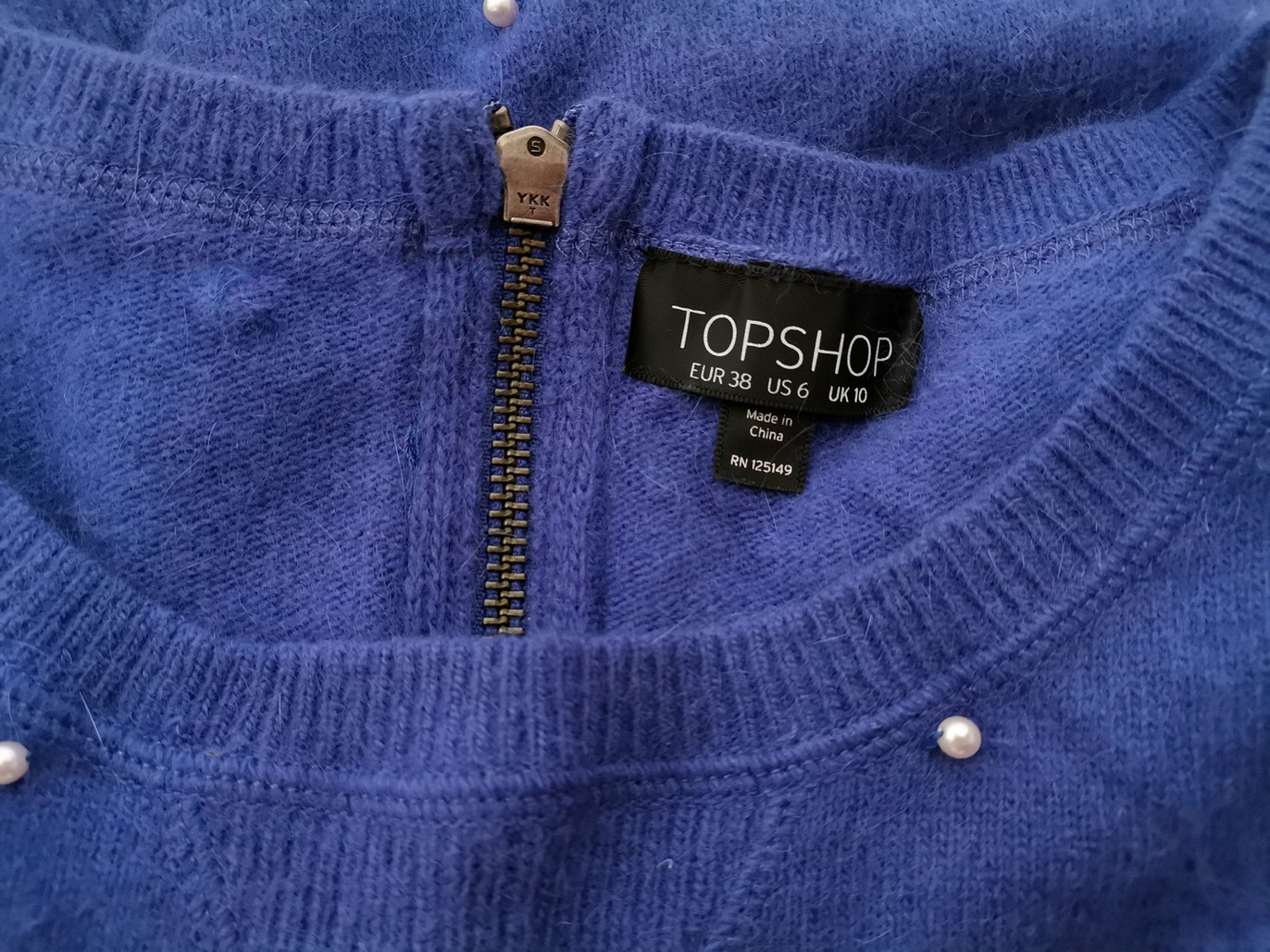 Topshop Rozmiar 38 Kolor Niebieski Okrągły dekolt Bluzka Krótki rękaw