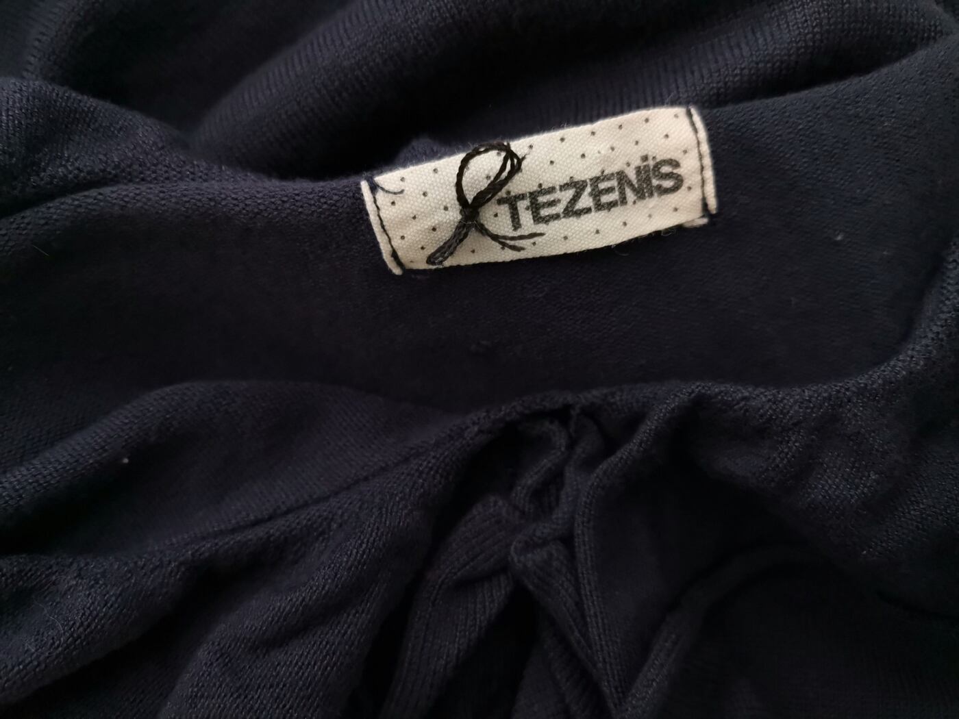 Tezenis Rozmiar 38-40 Kolor Granatowy W serek Sukienka Sweterkowa Długi rękaw Do Kolan