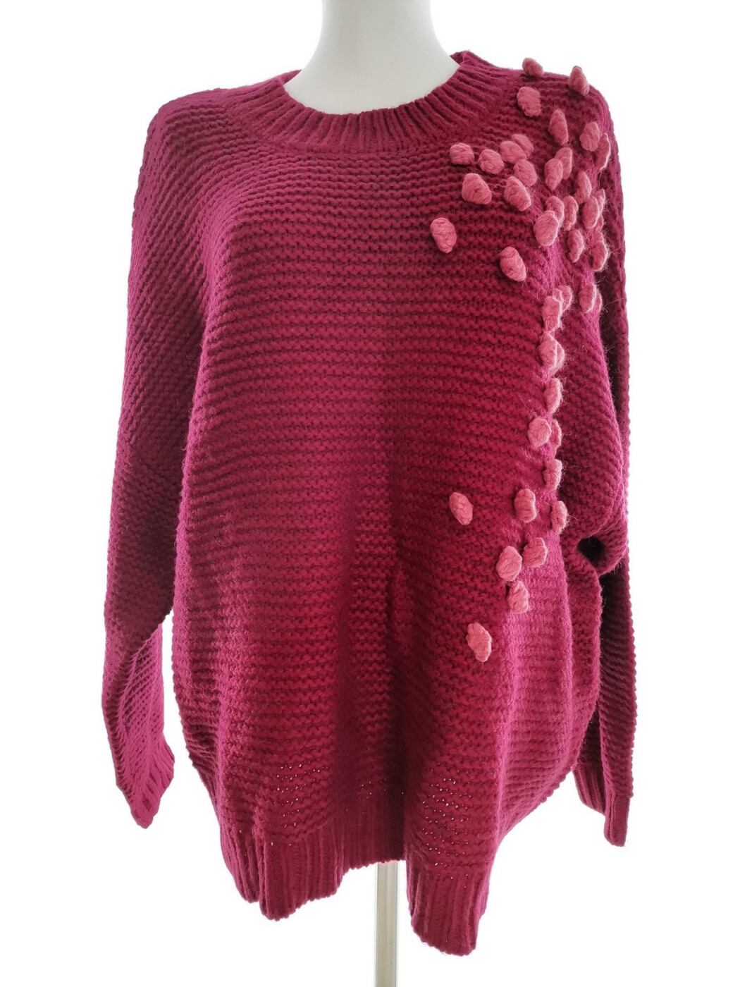 Lindex Rozmiar L Kolor Purpurowy Crew Neck Sweter Świąteczny Gwiazdka Rękaw 3/4 Materiał Akryl Dzianina waflowa