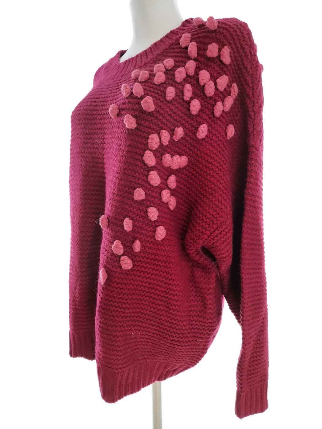 Lindex Rozmiar L Kolor Purpurowy Crew Neck Sweter Świąteczny Gwiazdka Rękaw 3/4 Materiał Akryl Dzianina waflowa