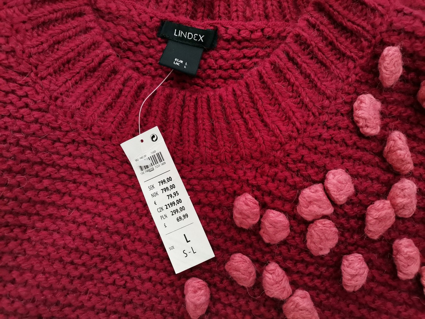 Lindex Rozmiar L Kolor Purpurowy Crew Neck Sweter Świąteczny Gwiazdka Rękaw 3/4 Materiał Akryl Dzianina waflowa