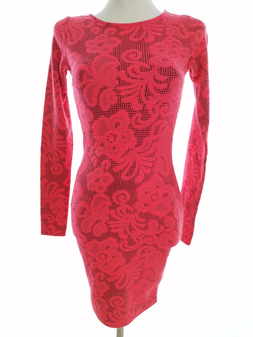 River island Rozmiar 6 (32) Kolor Różowy Crew Neck Sukienka Bodycon Długi rękaw Do Kolan