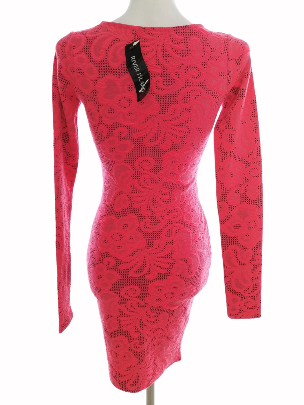 River island Rozmiar 6 (32) Kolor Różowy Crew Neck Sukienka Bodycon Długi rękaw Do Kolan