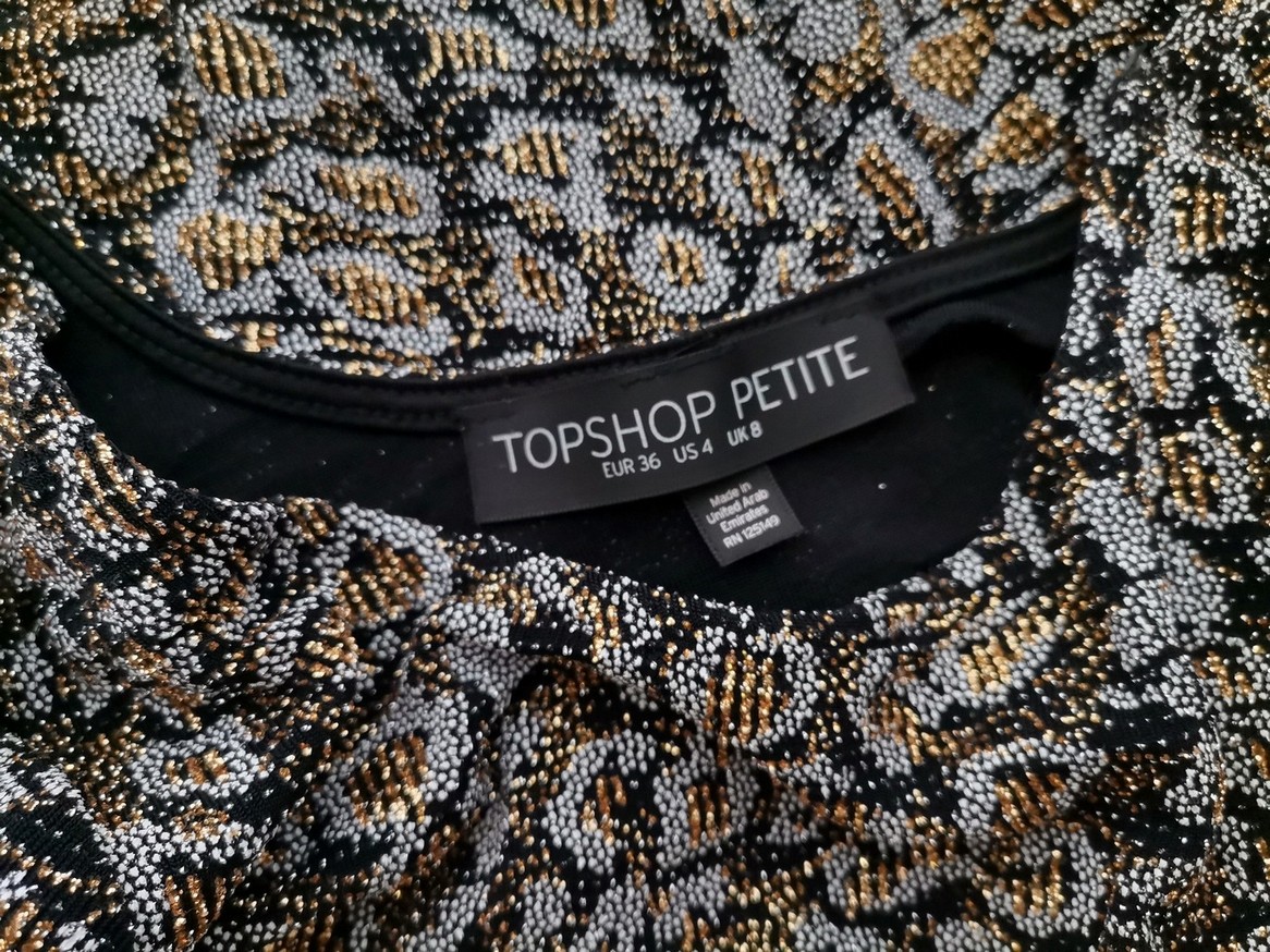 Topshop Rozmiar 8 (36) Kolor Czarny Panterka W łódkę Tunika Bluzka Rękaw 3/4