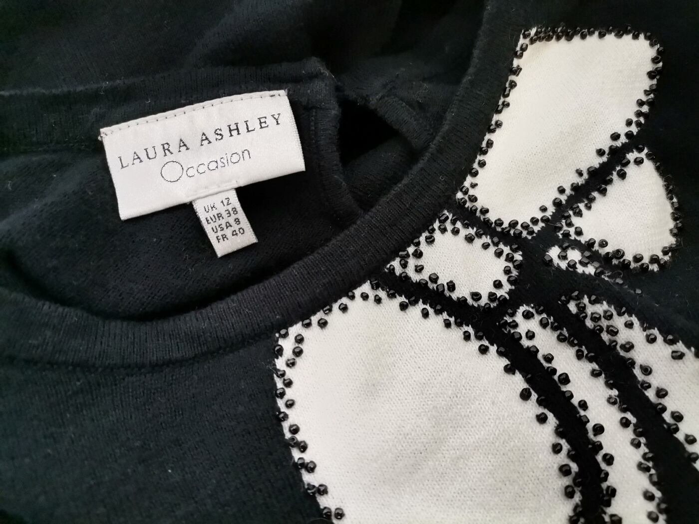 Laura ashley Rozmiar 12 (38) Kolor Czarny Crew Neck Sweter Rękaw 3/4 Materiał Bawełna