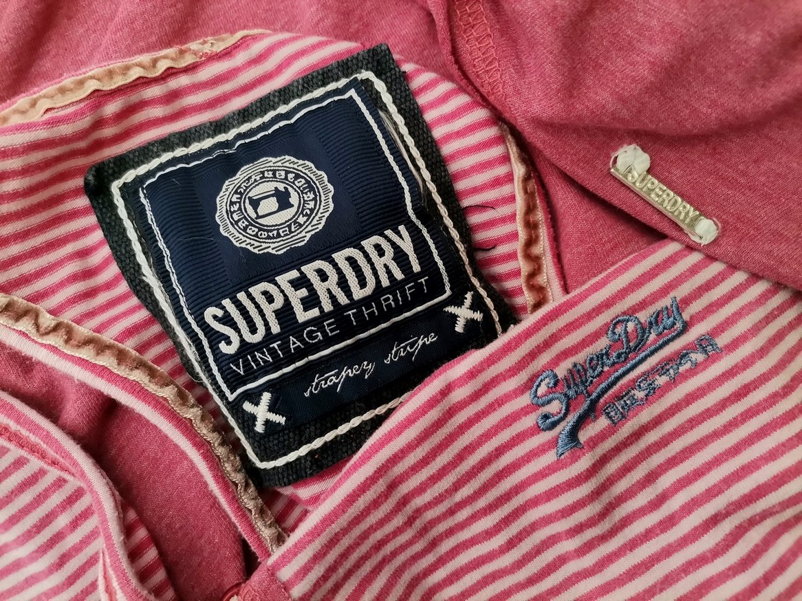 Superdry Rozmiar 38 Kolor Różowy Pasy Okrągły dekolt Sukienka A-Line Bezrękawnik Do Kolan Materiał Bawełna