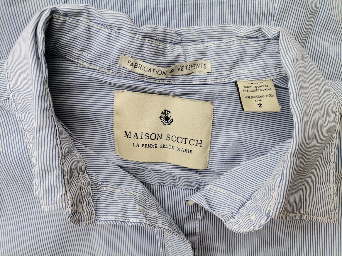 Maison scotch Rozmiar 2 (38) Kolor Niebieski Pasy Kołnierz Koszula Zapinana Bluzka Długi rękaw Materiał Bawełna