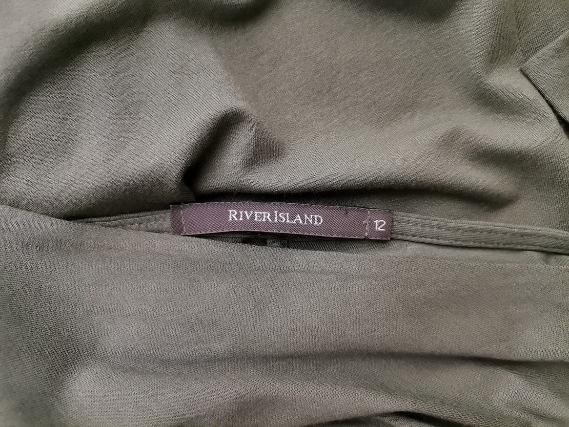 River island Rozmiar 12 (40) Kolor Khaki W serek Sukienka Zawijana Rękaw 3/4 Midi Materiał Wiskoza