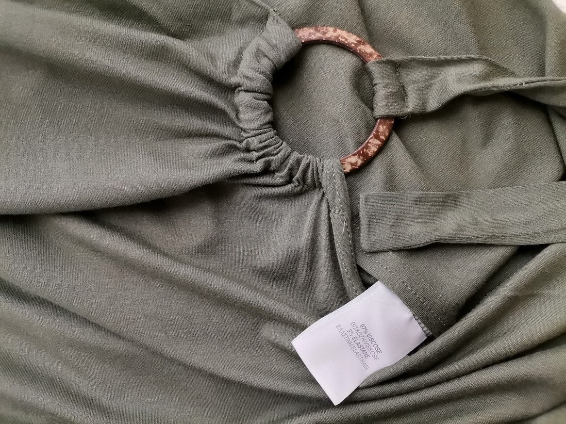 River island Rozmiar 12 (40) Kolor Khaki W serek Sukienka Zawijana Rękaw 3/4 Midi Materiał Wiskoza