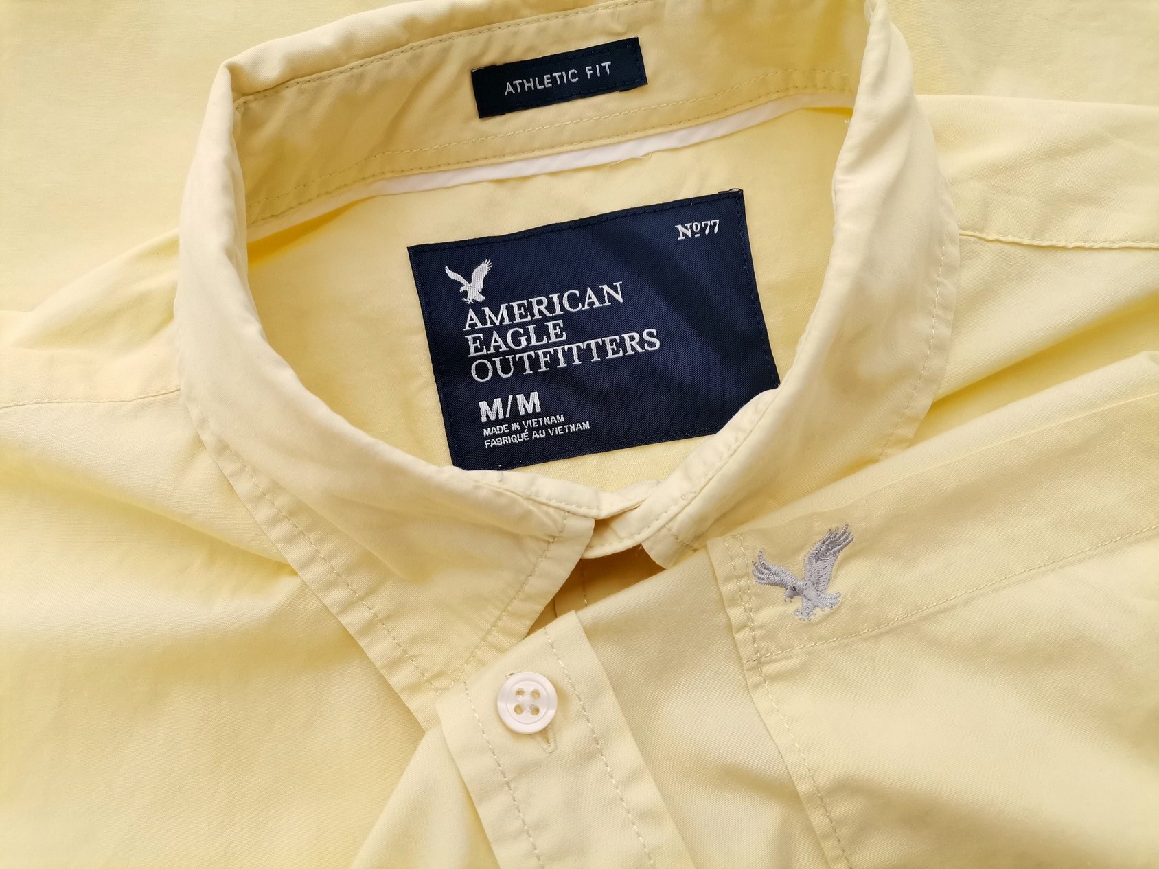 American Eagle Rozmiar M Kolor Żółty Kołnierz Męska Koszula Casual Długi rękaw Materiał Bawełna 100%