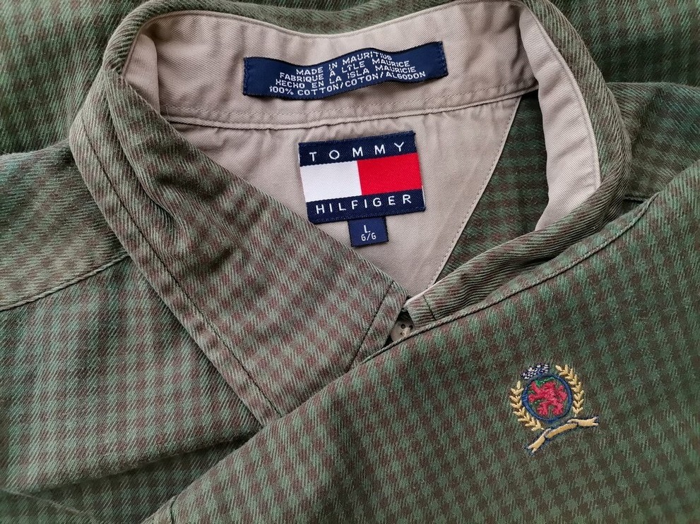 Tommy hilfiger Rozmiar L Kolor Khaki Krata Kołnierz Męska Koszula Casual Długi rękaw Materiał Bawełna 100%