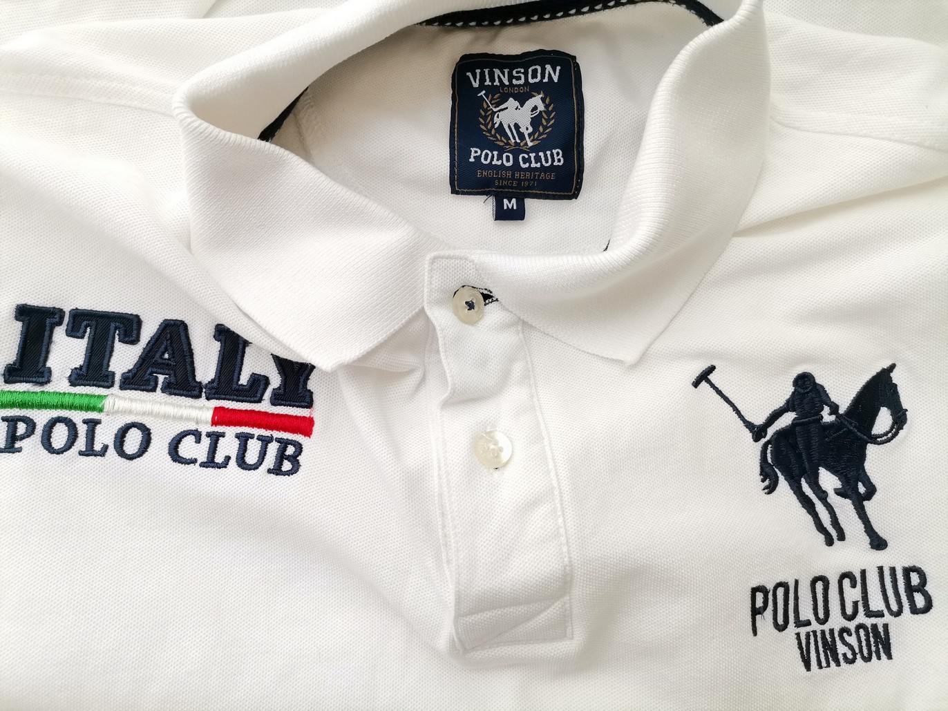 VINSON POLO CLUB Rozmiar M Kolor Biały Kołnierz Męska Koszula Polo Krótki rękaw Materiał Bawełna 100%