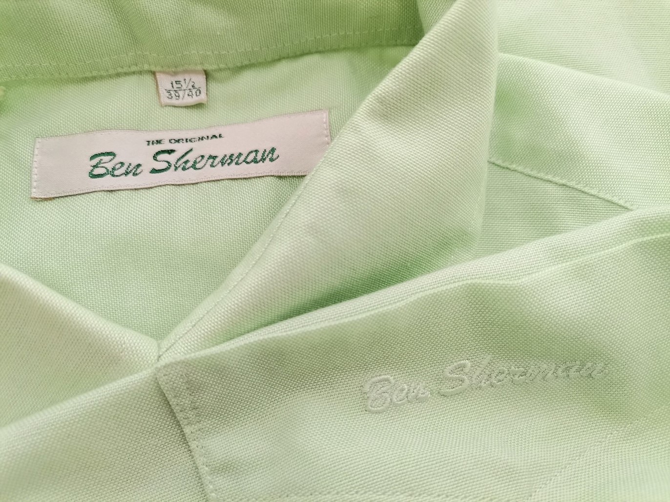 BEN SHERMAN Rozmiar 15,5 (39-40) Kolor Zielony Kołnierz Męska Koszula Elegancka Długi rękaw