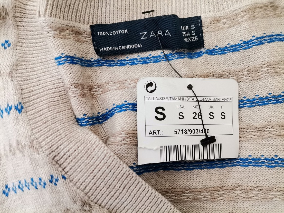 Zara Rozmiar S Kolor Beżowy W serek Bluzka Bezrękawnik Materiał Bawełna 100%