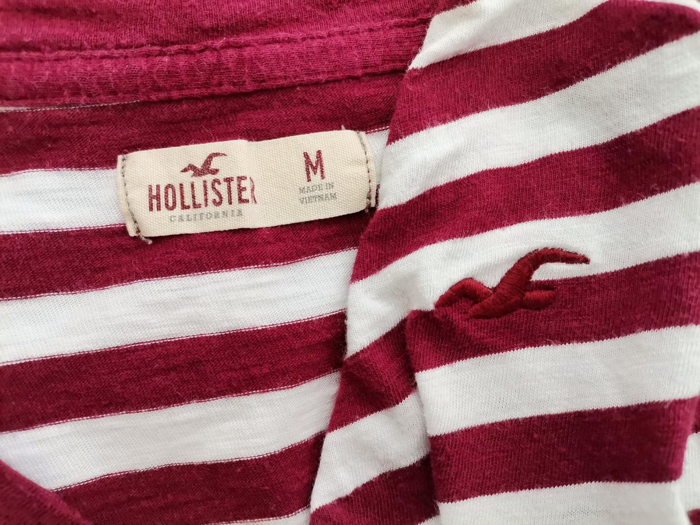 Hollister Rozmiar M Kolor Bordowy Pasy W serek Bluzka Długi rękaw Materiał Bawełna