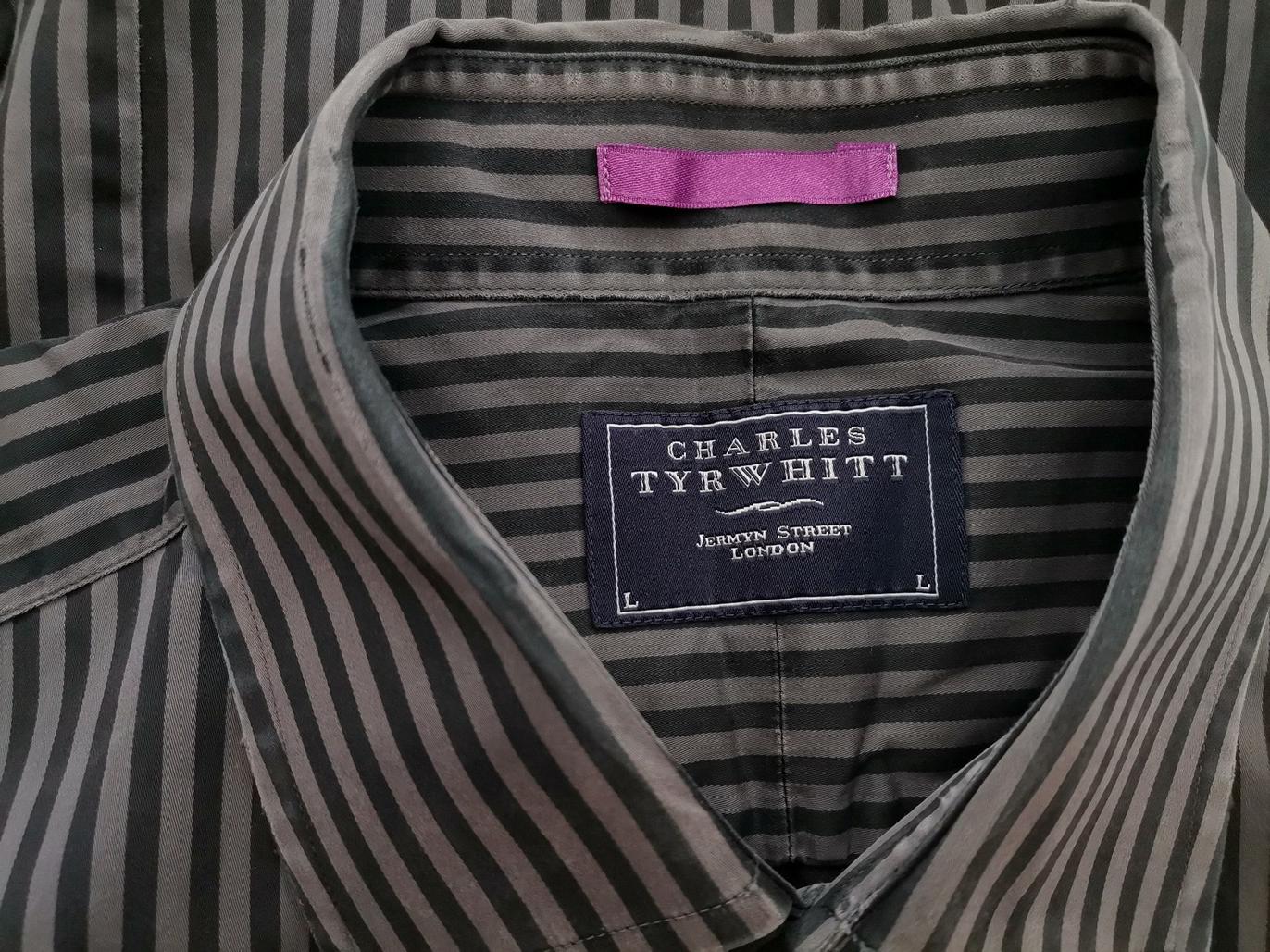 Charles Tyrwhitt Rozmiar L Kolor Szary Pasy Kołnierz Męska Koszula Casual Długi rękaw Materiał Bawełna 100%