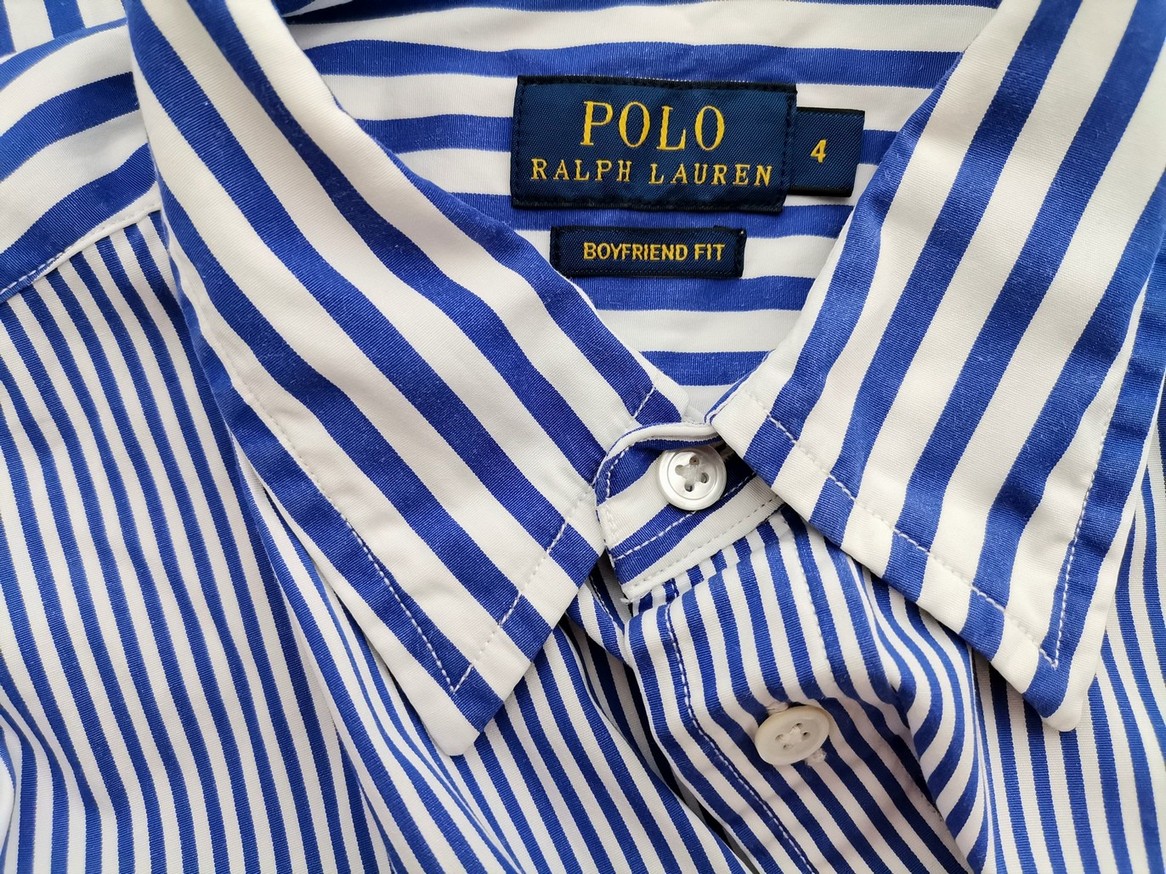 Polo Ralph Lauren Rozmiar 4 (42) Kolor Niebieski Pasy Kołnierz Męska Koszula Elegancka Długi rękaw Materiał Bawełna 100%