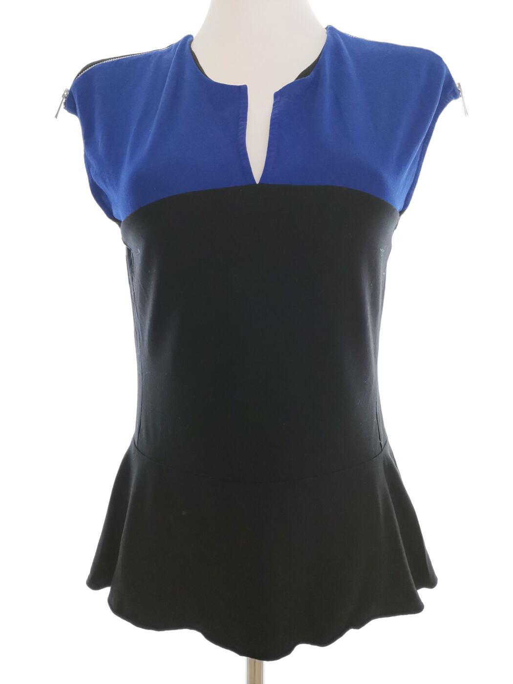 Karen MILLEN Rozmiar 10 (38) Kolor Czarny Split Crew Neck Bluzka Peplum Krótki rękaw