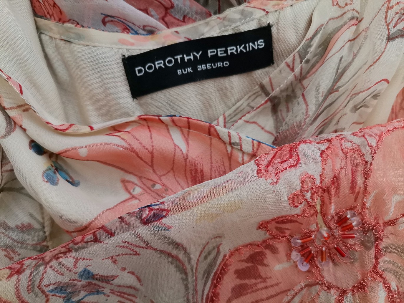 Dorothy perkins Rozmiar 8 (36) Kolor Beżowy W serek Sukienka Letnia Bezrękawnik Materiał Wiskoza 100%