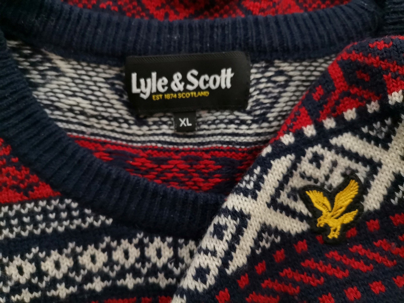 Lyle & Scott Rozmiar XL Kolor Granatowy Męski Sweter Długi rękaw Materiał Wełna 100%