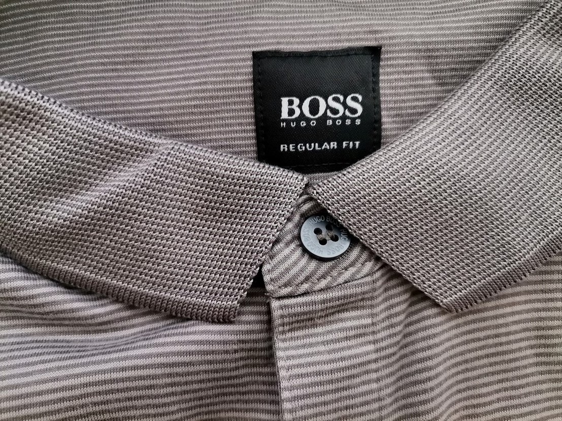 Hugo Boss Rozmiar M Kolor Szary Pasy Kołnierz Męska Koszula Polo Krótki rękaw