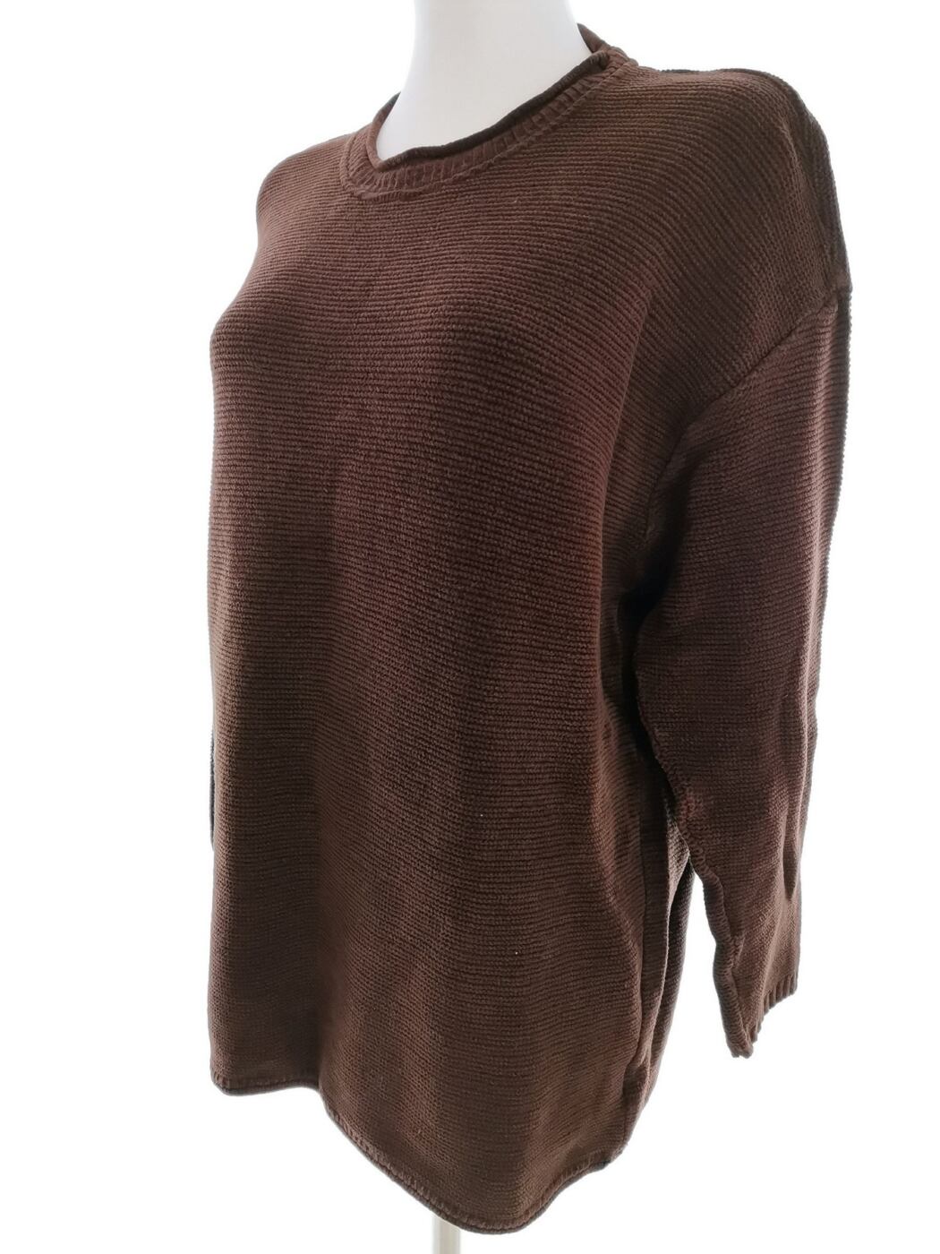 Uno Rozmiar ONE SIZE (46/48) Kolor Brązowy Crew Neck Sweter Rękaw 3/4 Materiał Bawełna 100% Cienka dzianina