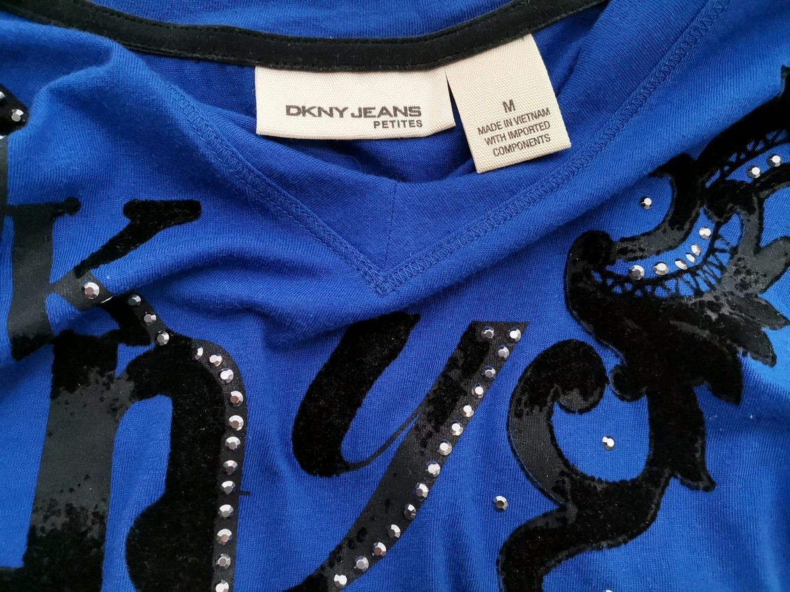 Dkny Jeans Rozmiar M Kolor Niebieski W serek Bluzka Krótki rękaw Materiał Bawełna 100%