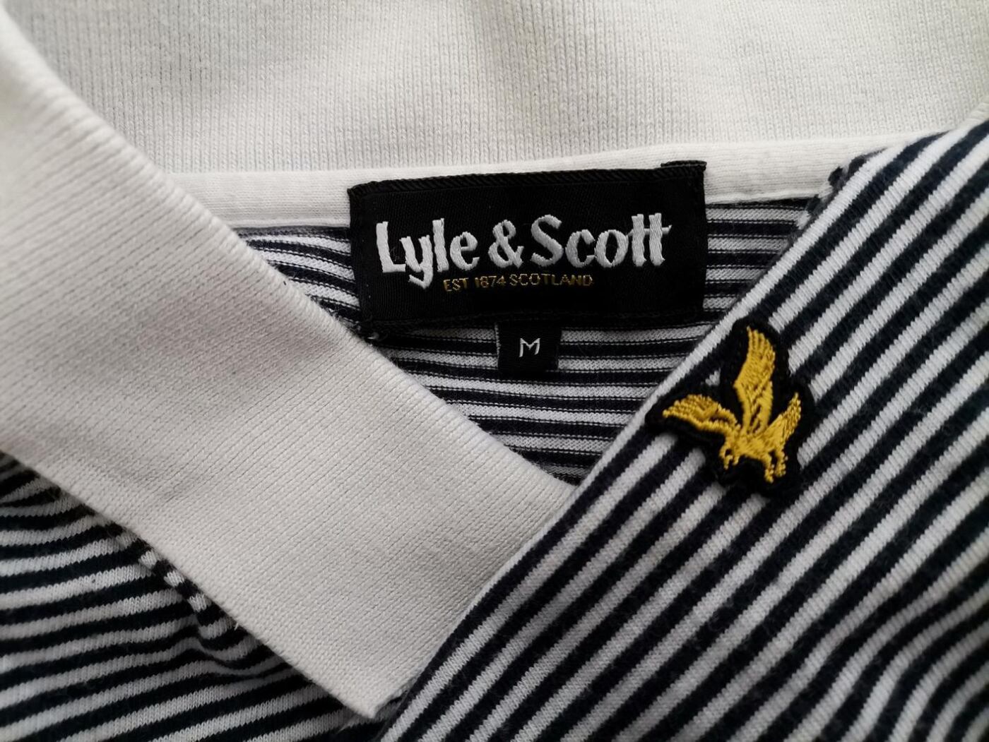 Lyle & Scott Rozmiar M Kolor Biały Pasy Kołnierz Męska Koszula Polo Krótki rękaw Materiał Bawełna 100%