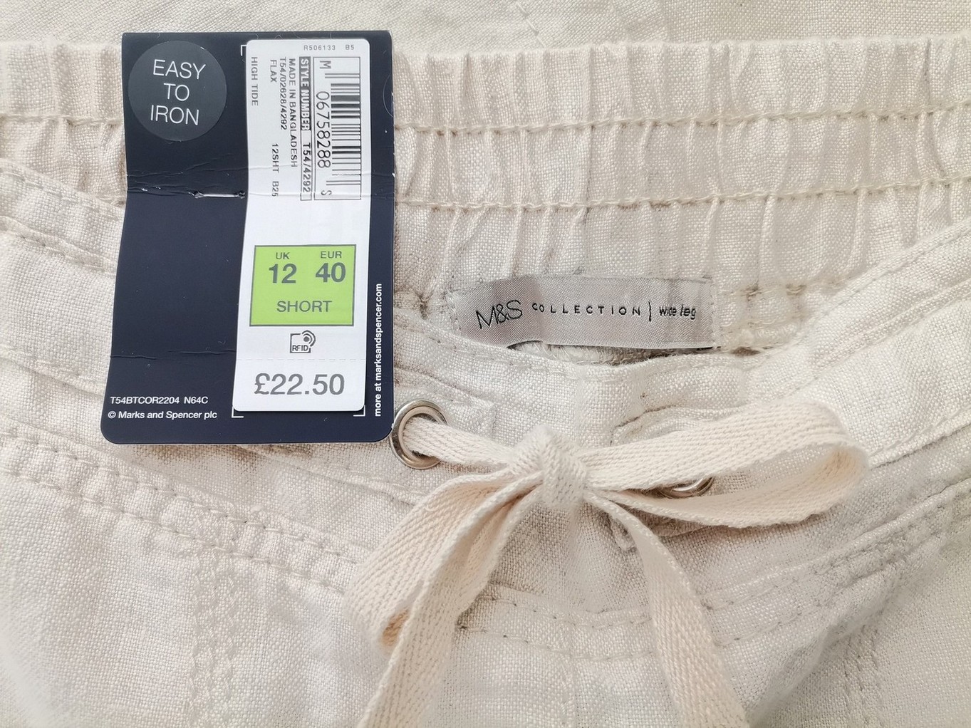 Marks&spencer Rozmiar 12 (40) Kolor Beżowy Spodnie Casual Materiał Len 100%