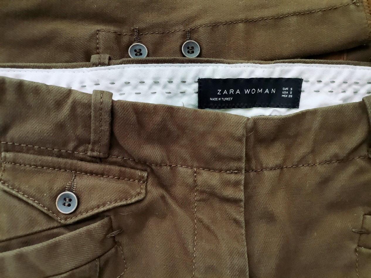 Zara Rozmiar S Kolor Khaki Spodnie Casual Materiał Bawełna