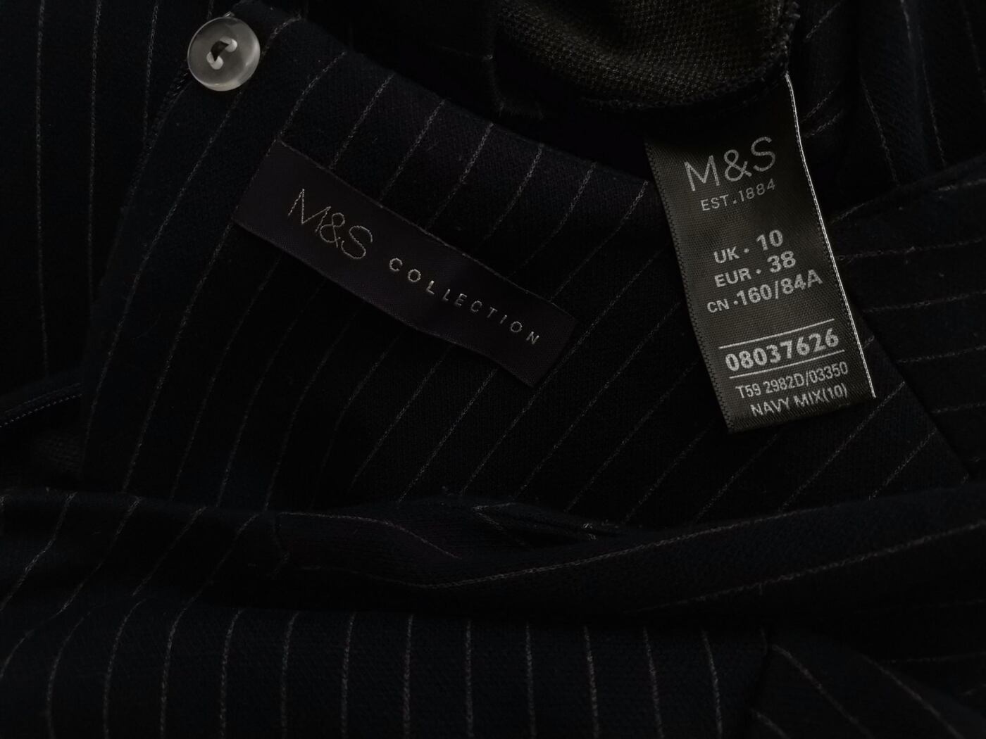 Marks&spencer Rozmiar 10 (38) Kolor Granatowy Pasy Okrągły dekolt Sukienka Ołówkowa Rękaw 3/4 Midi