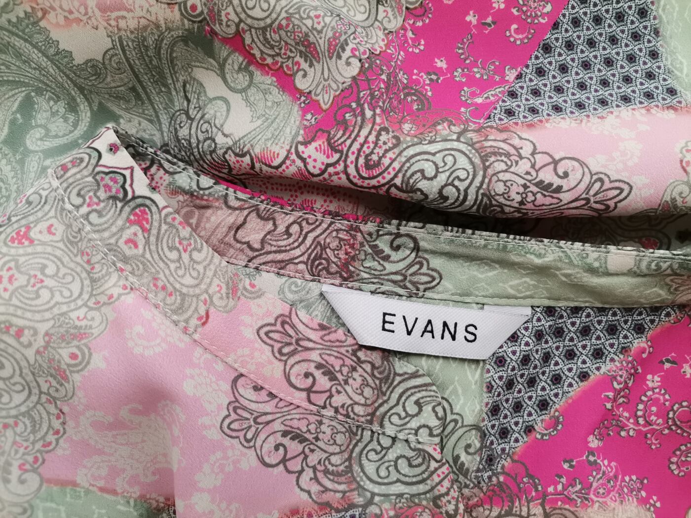 Evans Rozmiar 14 (44) Kolor Miętowy Damask Paisley Split Crew Neck Tunika Bluzka Rękaw 3/4