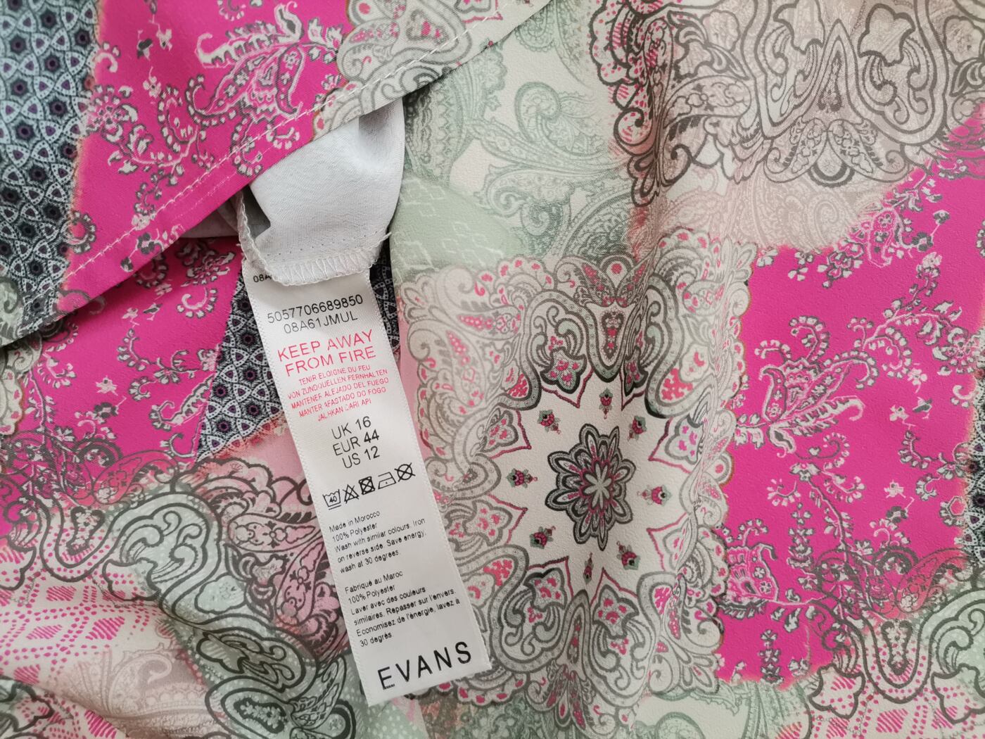 Evans Rozmiar 14 (44) Kolor Miętowy Damask Paisley Split Crew Neck Tunika Bluzka Rękaw 3/4