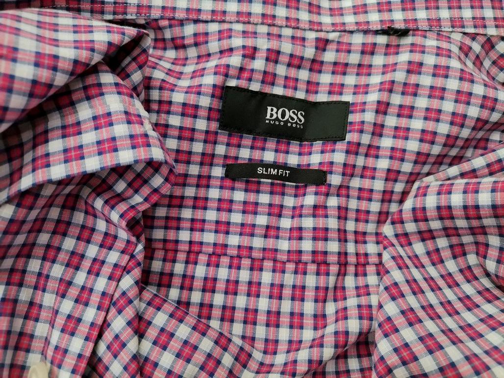 Hugo Boss Rozmiar S Kolor Różowy Krata Kołnierz Męska Koszula Casual Długi rękaw