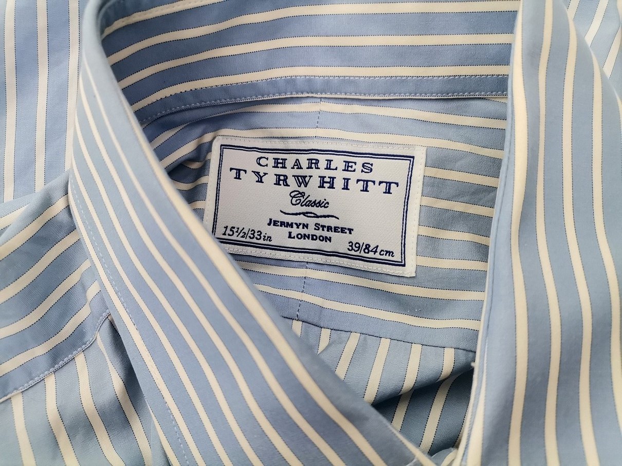 Charles Tyrwhitt Rozmiar 15,5 (39) Kolor Niebieski Pasy Kołnierz Męska Koszula Elegancka Długi rękaw Materiał Bawełna 100%