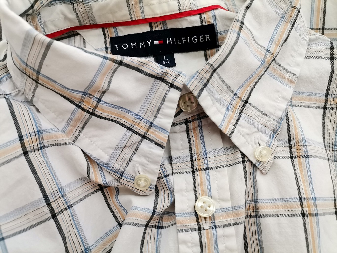 Tommy hilfiger Rozmiar L Kolor Szary Krata Kołnierz Męska Koszula Casual Długi rękaw Materiał Bawełna 100%