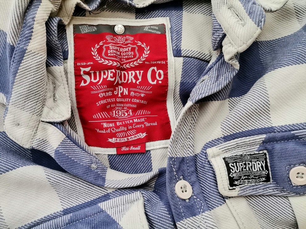 Superdry Rozmiar S Kolor Niebieski Krata Kołnierz Męska Koszula Casual Długi rękaw Materiał Bawełna 100%