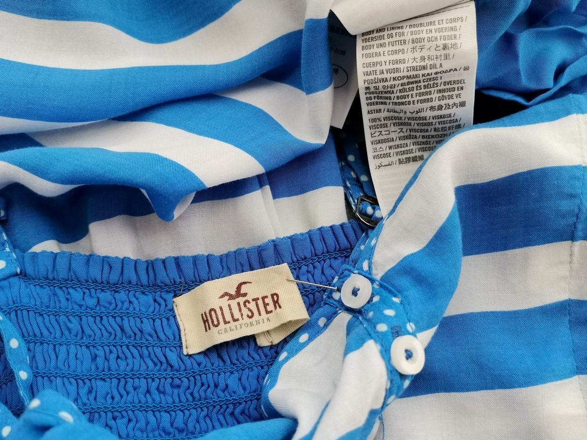 Hollister Rozmiar XS Kolor Niebieski Pasy W serek Tunika Bluzka Bezrękawnik Materiał Wiskoza 100%