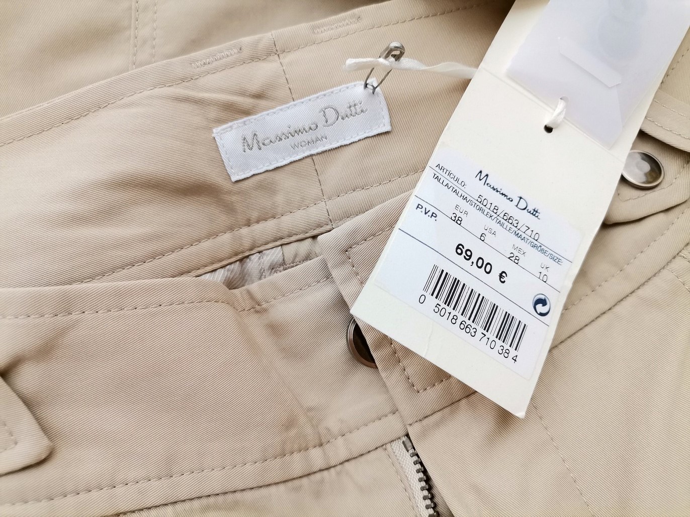 Massimo dutti Rozmiar 38 Kolor Beżowy Materiał Bawełna