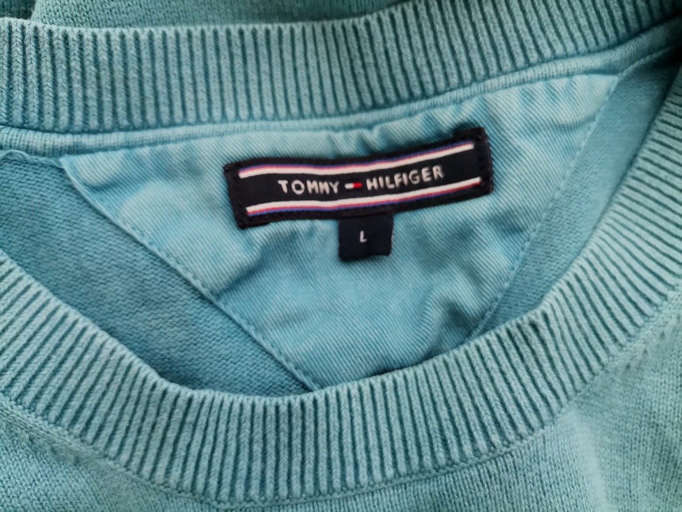 Tommy hilfiger Rozmiar L Kolor Turkusowy Męski Sweter Długi rękaw Materiał Bawełna 100%