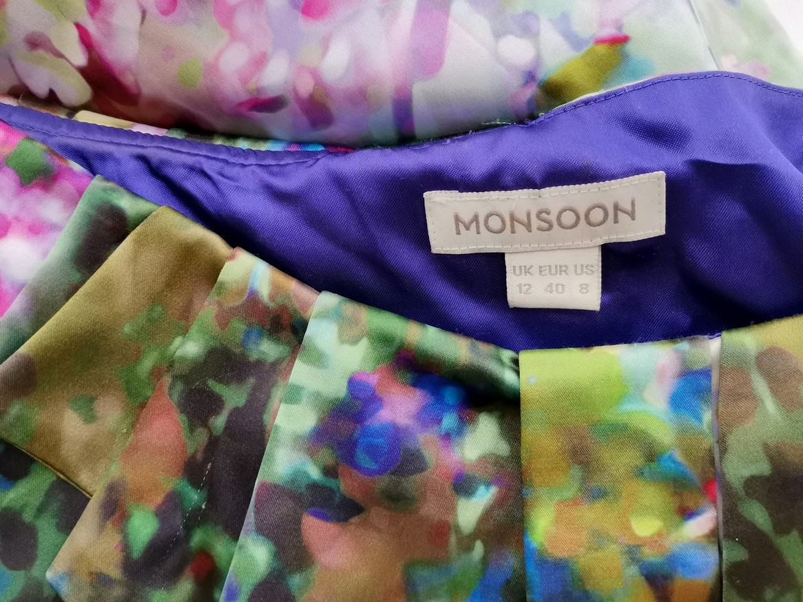 Monsoon Rozmiar 12 (40) Kolor Kolorowa Okrągły dekolt Sukienka Bodycon Bezrękawnik Do Kolan