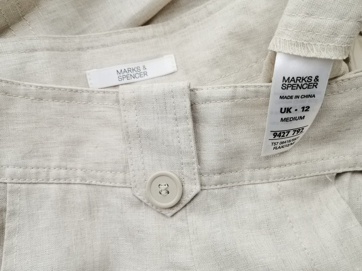 Marks&spencer Rozmiar 12 (40) Kolor Kremowy Spodnie Casual Materiał Len 100%