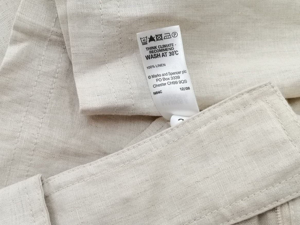 Marks&spencer Rozmiar 12 (40) Kolor Kremowy Spodnie Casual Materiał Len 100%