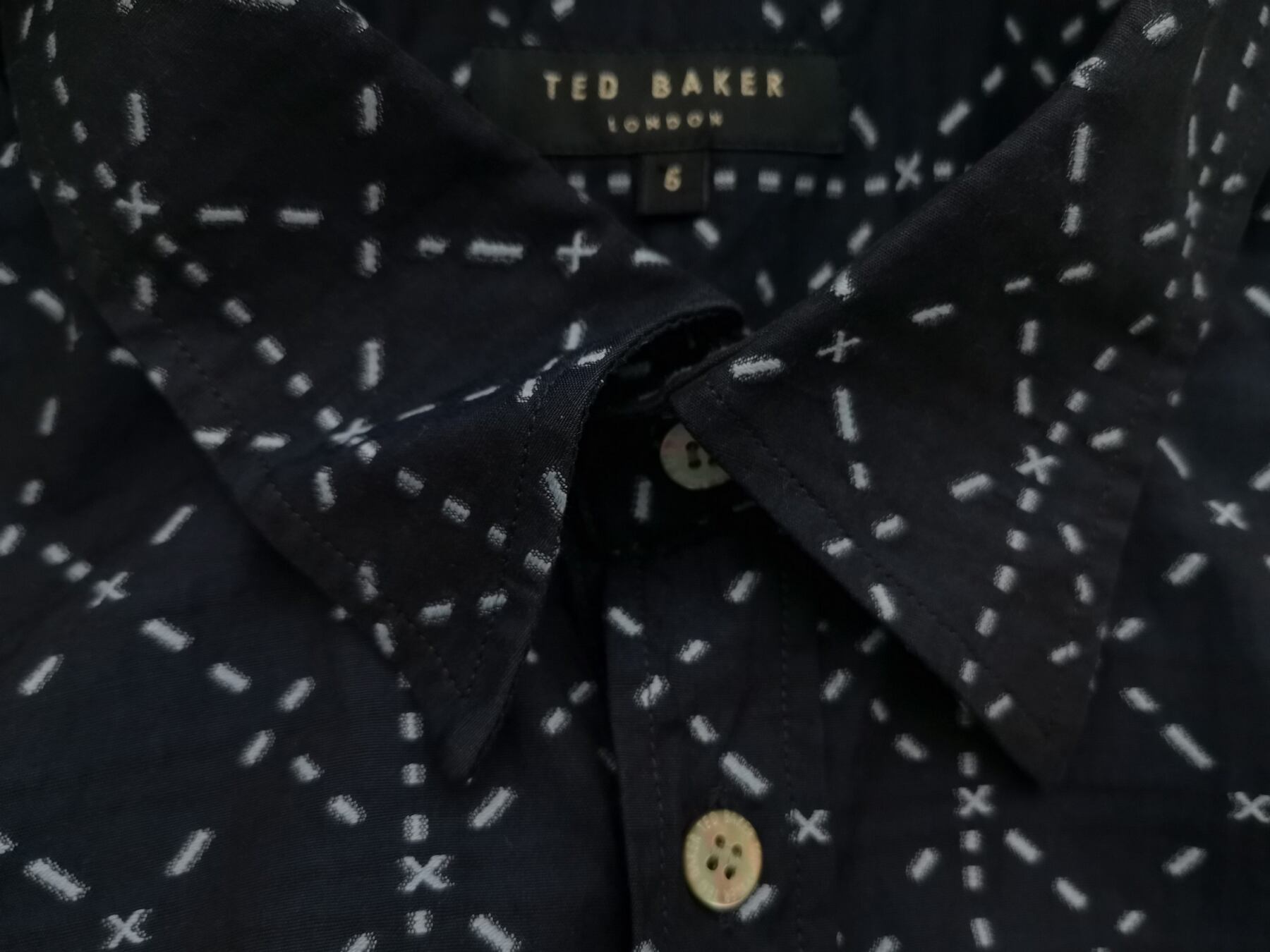 Ted Baker Rozmiar 5 (XXl) Kolor Granatowy Kołnierz Męska Koszula Casual Długi rękaw Materiał Bawełna 100%