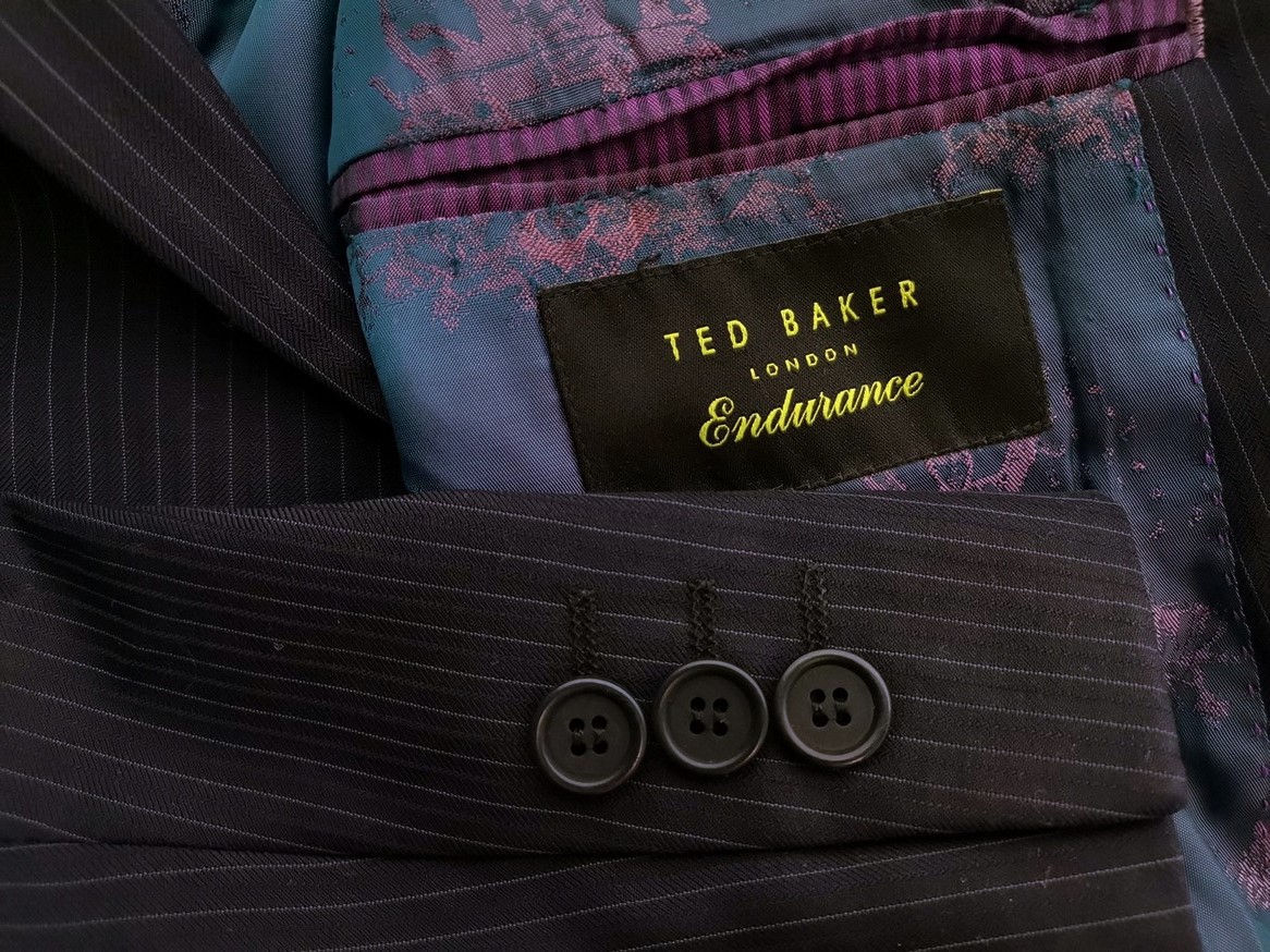 Ted Baker Rozmiar 46 (L) Kolor Granatowy Pasy Męska Marynarka Długi rękaw Materiał Wełna