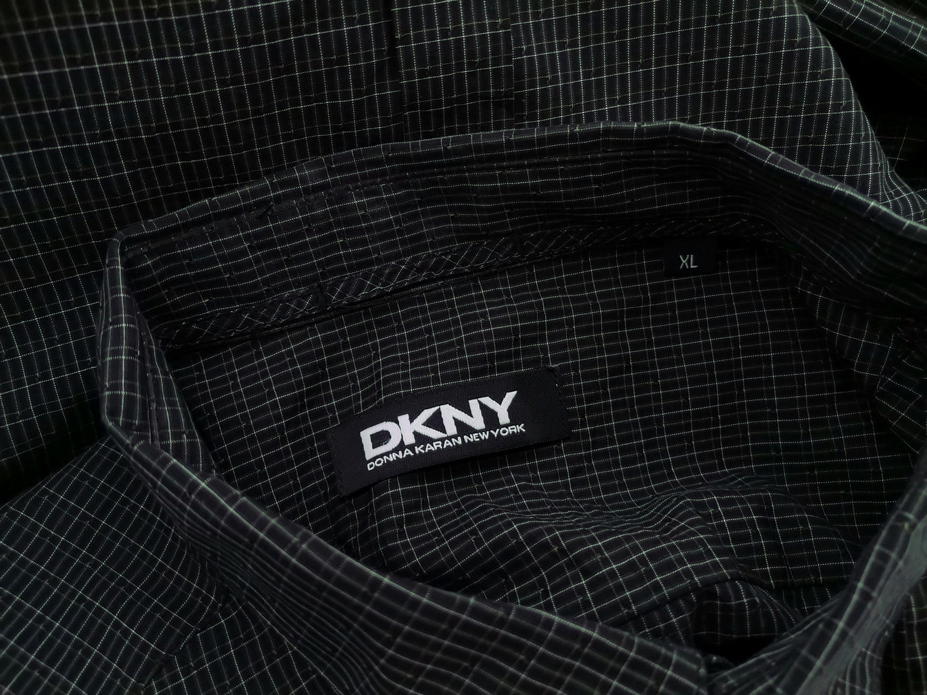 Dkny Rozmiar XL Kolor Czarny Krata Kołnierz Męska Koszula Casual Długi rękaw Materiał Bawełna 100%