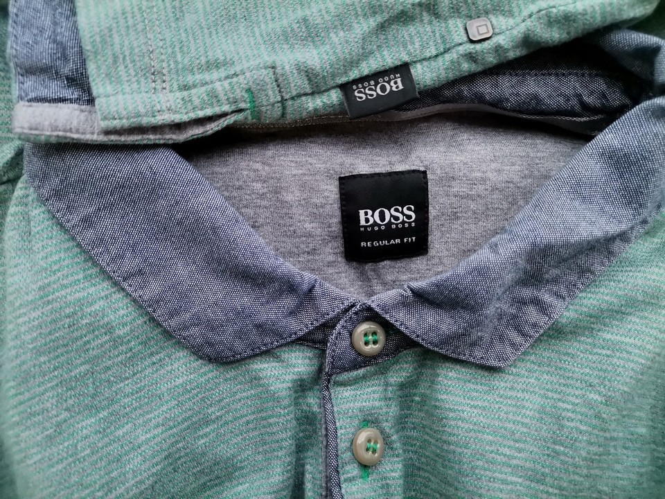 Hugo Boss Rozmiar M Kolor Szmaragdowy Pasy Kołnierz Męska Koszula Polo Krótki rękaw Materiał Bawełna 100%