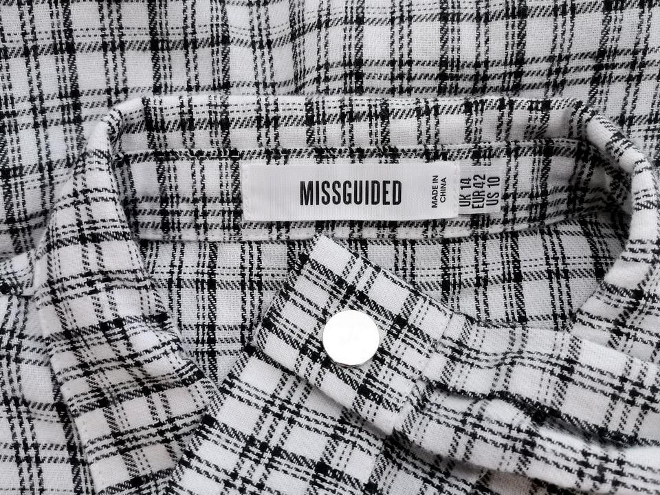 Missguided Rozmiar 14 (42) Kolor Biały Krata Kołnierz Tunika Zapinana Bluzka Długi rękaw Materiał Bawełna