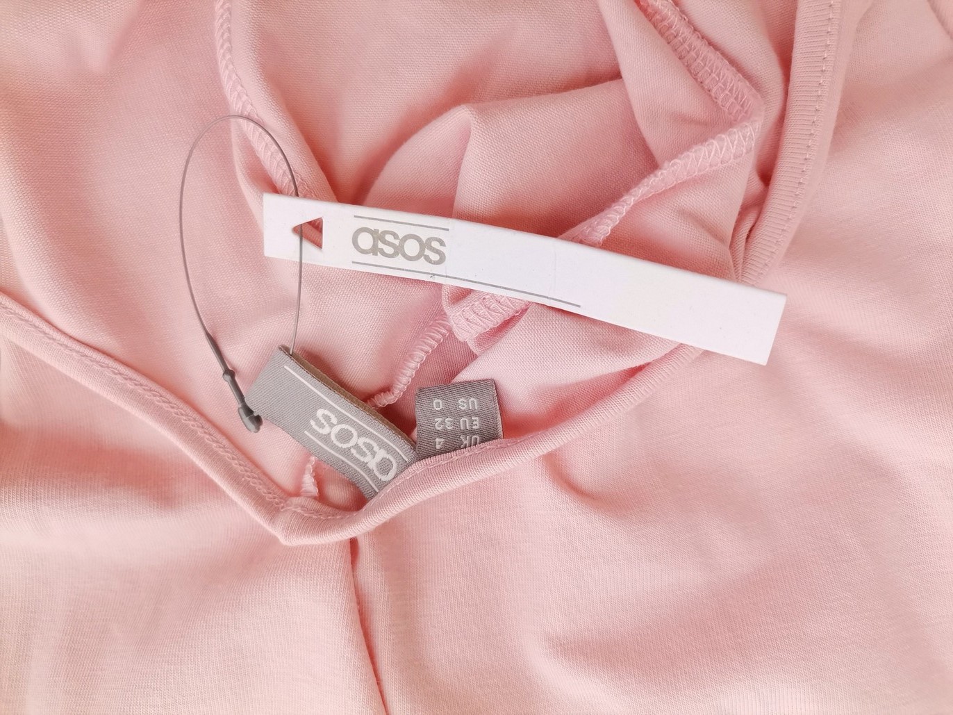 ASOS Rozmiar 4 (32) Kolor Pudrowy Róż Dekolt U Sukienka A-Line Krótki rękaw Midi Materiał Bawełna