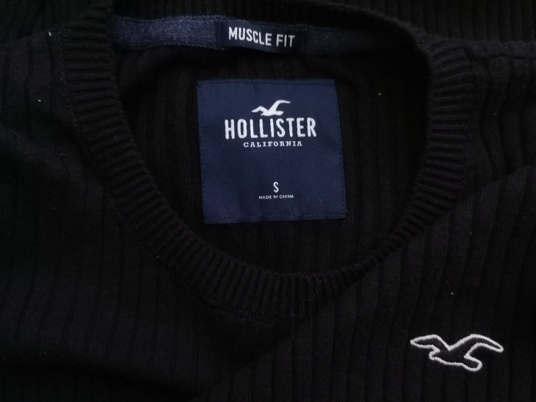 Hollister Rozmiar S Kolor Czarny Męski Sweter Długi rękaw Materiał Bawełna